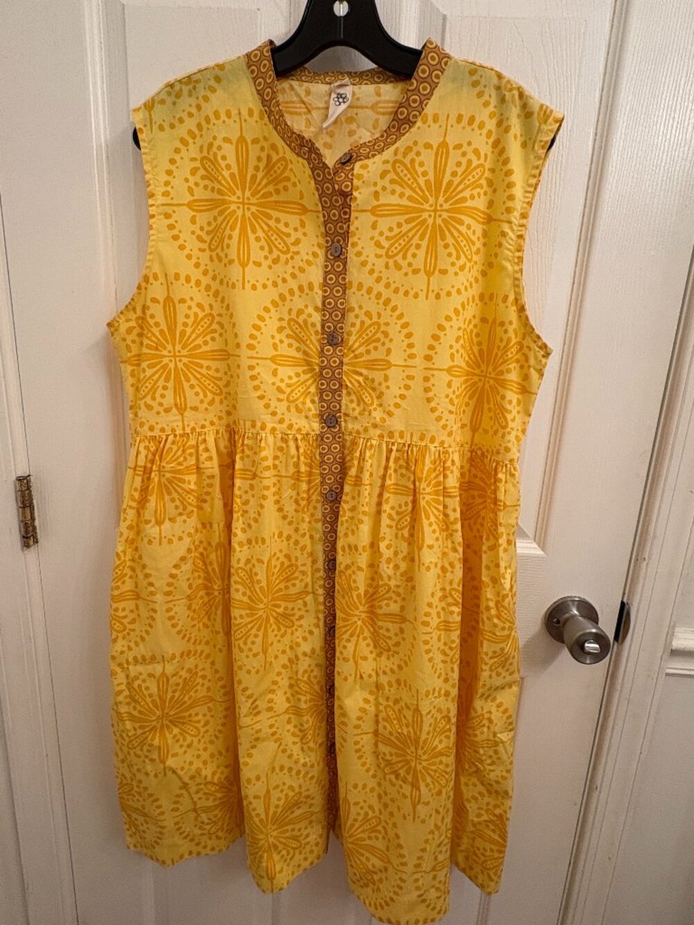 Uncle Frank Sun Kissed Yellow Dress Geometric Print Button-down Pockets size L